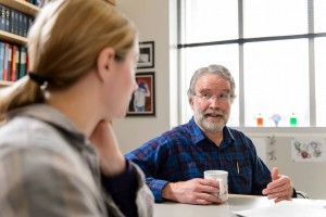 David Brow chats one-on-one over coffee with a student