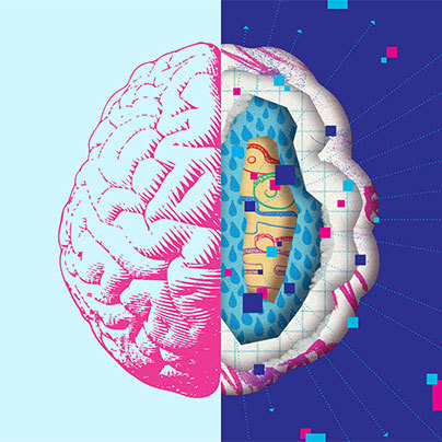 Illustration of brain with one side experiencing mental health complexity